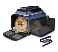 Petskd Transportín con expansión superior y lateral, 43,18 x 27,94 x 24,13 cm, para Alaska, blando, perros y gatos pequeños, cremalleras de seguridad y malla antiarañazos (azul)
