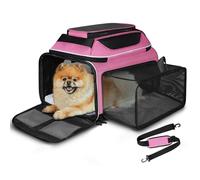 Petskd Transportín con expansión superior y lateral, 43,18 x 27,94 x 24,13 cm, para Alaska, blando, perros y gatos pequeños, cremalleras de seguridad y malla antiarañazos (rosa)