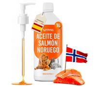 Petsly® Aceite de Salmon Perros y Gatos - 1L - 100% Natural y Puro con Omega 3, 6 y 9-100% Noruego - Pelaje Más Brillante, Mejora la Piel y Fortalece Articulaciones - Aceite Salmon Perros