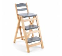 PETSOLA Asiento de Barra Convertible Taburete Escalera Plegable Silla Alta Banco con Respaldo de Madera Maciza con Soporte Articulado Estable Peldaños, Color to 4