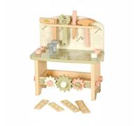 PETSOLA Banco de Herramientas para Niños Banco Taller Juego Herramienta de Madera con Piezas y Engranajes para Reparación Simulada Adecuado para Juego en Casa Aula Terapia Ocupacional