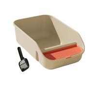 PETSOLA Bandeja de Arena para Gatos con Protección contra Derrames Entrada Baja Y Superficie Lisa Ideal para Mascotas Y Pequeñas Hecha de Material Du, Beige