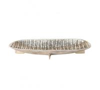 PETSOLA Bandeja Decorativa de Servir Plato Hoja Centro de Mesa Bandeja Organizador Aluminio con Forma Alargada Poco Profunda y Laterales Leve Elevación, Plateado, A con Patas, Grande 45 17.5 H6cm