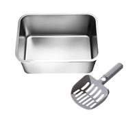 PETSOLA Bandeja para Gatos con Componentes de Acero Inoxidable Caja Sanitaria de Arena Recipiente para Arena Y Bandeja para Animales Pequeños Resistente, 36x27x15cm