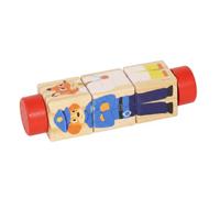 PETSOLA Bloques de Aprendizaje para Niños, Juego De Rompecabezas De Bloques Giratorios De Madera con Personajes De Profesiones Chef, Policía, Bombero, Cirujano