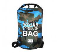PETSOLA Bolsa Estanca con Tapa Enrollable Resistente A Bolsa Estanca Camuflaje Ligera para Viaje, Azul, Camuflaje Azul Claro, 15L Doble Hombro