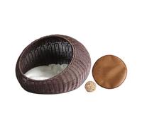 PETSOLA Cama para Gato Cueva Nido Cesta Camas Confortables con Cojín Desmontable Lavable Antiarán Scratch Tejido Símil Ratán PE, Marrón Oscuro