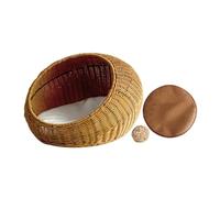 PETSOLA Cama para Gato Cueva Nido Cesta Camas Confortables con Cojín Desmontable Lavable Antiarán Scratch Tejido Símil Ratán PE, Marrón Claro