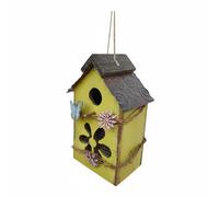 PETSOLA Casa de Pájaros de Madera Diseño Rústico Nido Pájaro Decorativo Pajarera Rústica Madera para Balcón, Flor Verde