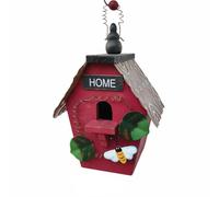 PETSOLA Casa de Pájaros de Madera Diseño Rústico Nido Pájaro Decorativo Pajarera Rústica Madera para Balcón, Casa Lata Roja