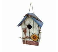 PETSOLA Casa de Pájaros de Madera Diseño Rústico Nido Pájaro Decorativo Pajarera Rústica Madera para Balcón, Techo Azul Vertical