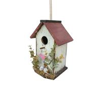 PETSOLA Casa de Pájaros de Madera Diseño Rústico Nido Pájaro Decorativo Pajarera Rústica Madera para Balcón, Techo Rojo
