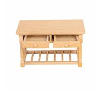PETSOLA Escritorio Miniatura Estilo Granja Compacto Escritorio a Escala 1:12 con Cajones Robusto Mueble Retro Casa Muñecas, Madera