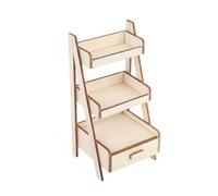 PETSOLA Estantería Casa de Muñecas Estante Escalera Mueble Miniatura Madera 12 para Bricolaje y Tinte con Niveles y Cajón Abatible Adecuada para Colección Decoración de Diorama Fotografía