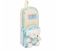 PETSOLA Estuche de Lápices Oso Estuche Escolar Bolso Portatodo Organizador de Papelería Diseño Tipo Mochila con Asa y Extraíble Adecuado para Clases Tareas Desplazamientos, Azul Lago