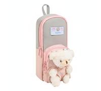 PETSOLA Estuche de Lápices Oso Estuche Escolar Bolso Portatodo Organizador de Papelería Diseño Tipo Mochila con Asa y Extraíble Adecuado para Clases Tareas Desplazamientos, Rosa