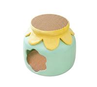 PETSOLA Feline Cooling Pad Cama para Gato Taburete Redondo Nido Barril Apertura Delantera Entrada Suave Tapete Tejido para Lounge Orilla con Flores Exterior, Verde, Lino con Alfombrilla De Ratán