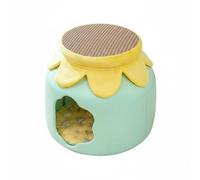 PETSOLA Feline Cooling Pad Cama para Gato Taburete Redondo Nido Barril Apertura Delantera Entrada Suave Tapete Tejido para Lounge Orilla con Flores Exterior, Verde, Lino con Almohadilla De Hielo