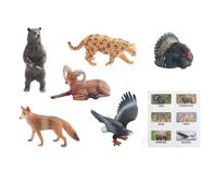 PETSOLA Figuras de para Niños Juego de Animales, BL-10214 6 Modelos De Animales Salvajes Pavo, Argalí Canadiense, Jaguar, Coyote, Oso Pardo, Águila Calva + 1 Tarjeta, 85g