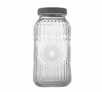 PETSOLA Jar Pitcher Jarra de Vidrio Jarra con Asa Jarra con Tapa Jarra Hermética Recipiente Multiuso de Silicona Que Evita Derrames Adecuada para Cocina, 64OZ, Tapa Gris Girasol