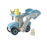 PETSOLA Juguete Madera Ruedas Negras Juguete Rodante Figura Incluida Vehículo Articulado para Niños, Juego Imaginativo, Array, Azul, Camión De Mantenimiento Azul