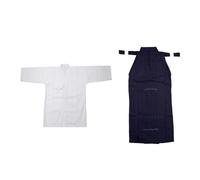 PETSOLA Kendo Set Vestimenta Japonesa Tradicional Uniforme Samurái Kimono Aikido Traje Kung Fu Confeccionado en Poliéster Adecuado para Clases D, y Azul, 175cm