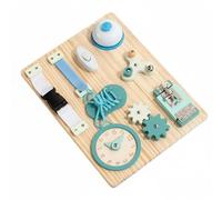 PETSOLA Mesa de Actividades Pedagógico Coordinación Mano Ojo Mesa de Exploración Táctil Madera Educativo Juguete Motricidad Fina para Guardería, Casa, Azul, Tablero De Actividades con Reloj Azul