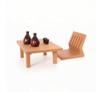 PETSOLA Mesa Japonesa en Miniatura Rectangular Miniatura Compacto Miniaturas para Maquetas, Juego De Sushi De Mesa Y Silla Japonesa Juego Cinco