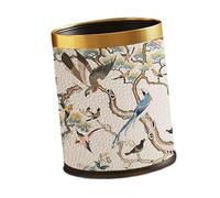 PETSOLA Papelera Contenedor de Basura Doble Tapa Estilo Elegante Material Cuero Fácil de Limpiar Adecuada para Dormitorio Baño Sala de, Birds Branch Gold, Individual
