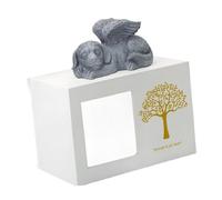PETSOLA para Perro con ángel, Estatua de Perro, Figura con Diseño de, Hecha a Mano, Versátil, 18 X 12,6 X 12,5 Cm, Regalo, Contenedor, Blanco, Individual