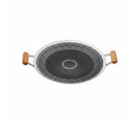 PETSOLA Parrilla de Exterior Sartén Plana Diseño de Dos Material Resistente con Superficie Fácil de Limpiar Adecuada para Cocinas Modernas y Camping, 34CM, Wood Handle