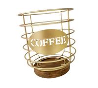 PETSOLA Porta Cápsulas Organizador de Café Cesta de Almacenamiento Dispensador de Espresso con Base de Madera Fabricado en Hierro Adecuado para Cocina Cafeter, Oro Grande, tal como se describe
