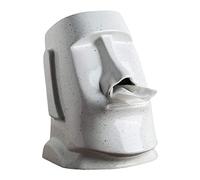 PETSOLA Porta Pañuelos Moai Caja Decorativa Cerámica Organizador Rectangular Figura Estatua Tapa Extraíble Diseño Creativo para Escritorio Baño Sala EST, Blanco, Individual