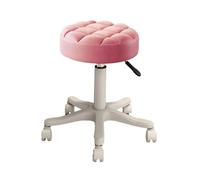 PETSOLA Rolling Stools Taburete Redondo Giratorio con Asiento de PU Descansa Pies Y Altura Ajustable Estructura de Metal Acolchado Grueso Adecuado para Salón, Rosa