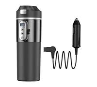 PETSOLA Taza Calefactable para Coche Termo Vaso Térmico Taza Viaje Hervidor Eléctrico Acero Inoxidable 304 Doble Potencia 12V 24V Tapa Abatible Adecuada para, negro, Individual