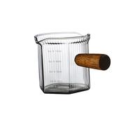 PETSOLA Taza Medidora Multifuncional de Vidrio Resistente Taza con Mango de Madera para Café Y Leche Jarra para Medir Líquidos Y Preparar Bebidas Adecuada Par, Estilo a 120ml, Individual