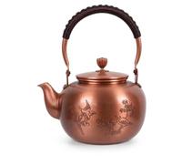 PETSOLA Tetera con Cobre Asa Entrelazada Puro Tetera Cobre Grabado Artesanal Hervidor para Coleccionistas, Lujo Ligero, Retro, Con Grabado De Familia Armoniosa Y Negocios Prósperos