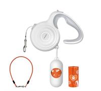 Petsuper Correa extensible para perros con cable resistente a mordeduras y dispensador de bolsas de caca (blanco, kits PL03)