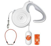 Petsuper Correa extensible para perros con cable resistente a mordeduras y dispensador de bolsas de caca (blanco, kits PL02)