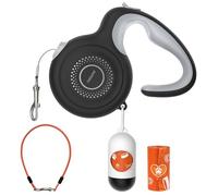 Petsuper Correa extensible para perros con cable resistente a mordeduras y dispensador de bolsas de caca (negro, kits PL02)