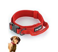 PetTec Collar de neopreno y nailon, con asa, acolchado suave (S-XL), muy resistente e impermeable, ajustable, juego de collar y correa de arrastre, color rojo