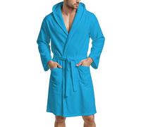PETTI - Albornoz, Albornoz Mujer, Albornoz Hombre, Albornoz Unisex, Albornoz Microfibra, Albornoz con Capucha Bolsillos y Cinturón, Celestial