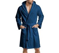 PETTI - Albornoz Hombre y Mujer 100% Microfibra, Unisex, con Capucha, Bolsillos, Cinturón, Albornoces Para Ducha, Gimnasio, Piscina, Viajes, Suave, Tallas Grandes Disponibles, Noche Azul