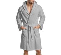 PETTI - Albornoz Hombre y Mujer 100% Microfibra, Unisex, con Capucha, Bolsillos, Cinturón, Albornoces Para Ducha, Gimnasio, Piscina, Viajes, Suave, Tallas Grandes Disponibles, Gris