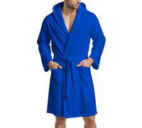 PETTI - Albornoz, Albornoz Mujer, Albornoz Hombre, Albornoz Unisex, Albornoz Microfibra, Albornoz con Capucha Bolsillos y Cinturón, Azul Eléctrico