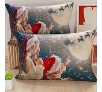 Petti Artesanos Italianos - Par de Fundas de Cojín 40x80 cm en Microfibra, Fundas de Almohada Navideñas, Cojines Navideños Dormitorio, Juego de 2 Fundas de Cojín, Funda de Almohada Navideña 20