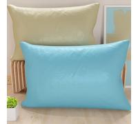 PETTI Artesanos Italianos - Par de Fundas de Cojín de Microfibra de 70x40 cm, Cojines Decorativos para Dormitorio, Sofá, Juego de 2 Fundas de Cojín, Funda de Almohada Doble Cara en Gris Tórtola y Azul