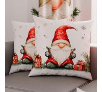 Petti Artesanos Italianos - Par de Microfibra de 35x35 cm, Fundas de Almohada Navideñas, Cojines Decorativos Navideños Dormitorio, Juego de 2 Fundas de Cojín, Funda de Almohada Gnomo 01