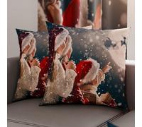 Petti Artesanos Italianos - Par de Microfibra de 35x35 cm, Fundas de Almohada Navideñas, Cojines Decorativos Navideños Dormitorio, Juego de 2 Fundas de Cojín, Funda de Almohada Navideña 20