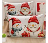 Petti Artesanos Italianos - Par de Microfibra de 40x60 cm, Fundas de Almohada Navideñas, Cojines Decorativos Navideños Dormitorio, Juego de 2 Fundas de Cojín, Funda de Almohada Muñeco de Nieve 02